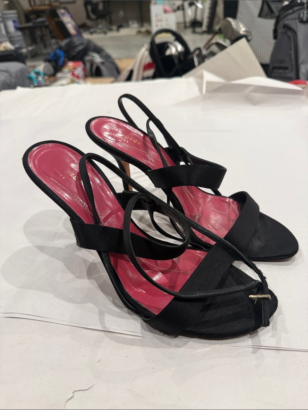 Kate spade Black Strappy Heels with Pink Insole
